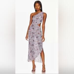 MISA LA Assymetrical One Shoulder Cut-Out Sheer Aries Dress Blue/Red/White XL